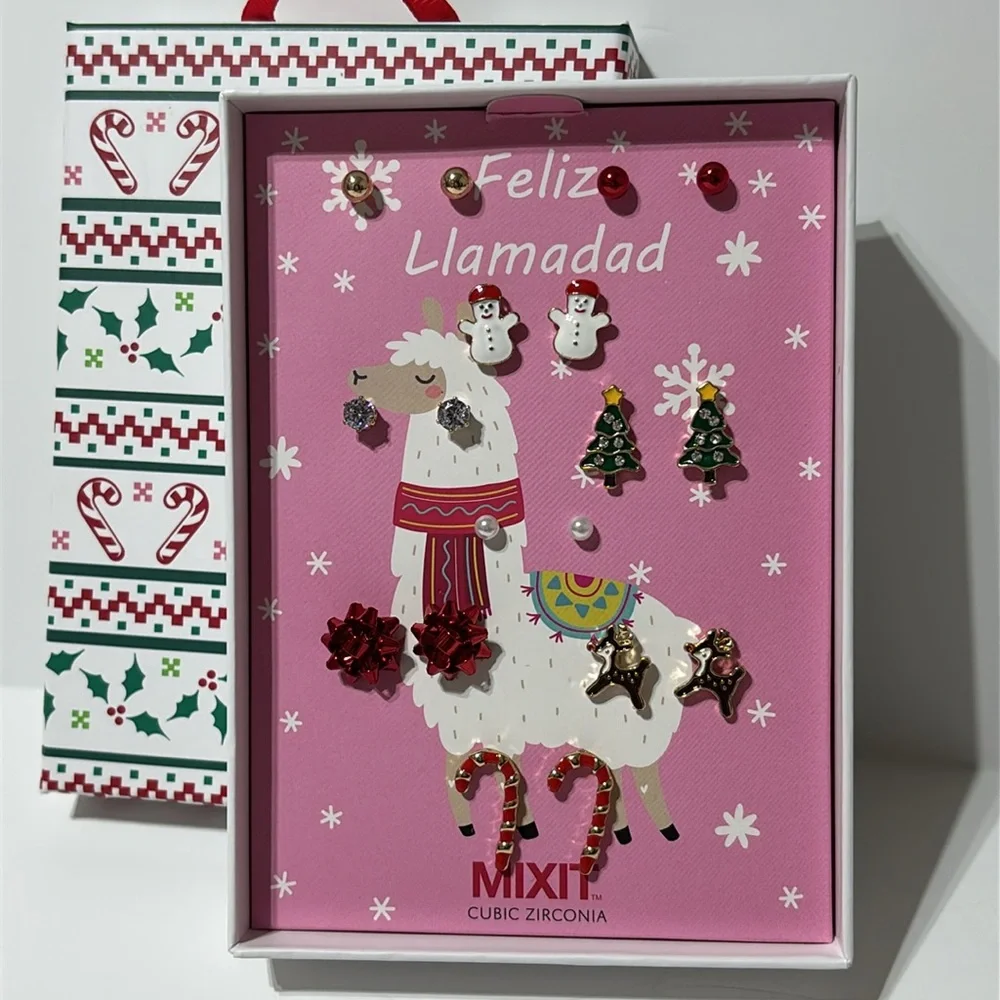 MixIt Feliz Llamada Christmas 9 Pair Gold Tone Cubic Zirconia Earring Set